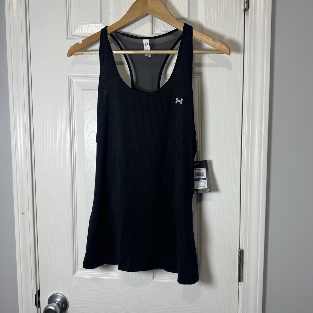 Under Armour HeatGear Racer Tank Women's XL Black Tech Mesh NWT